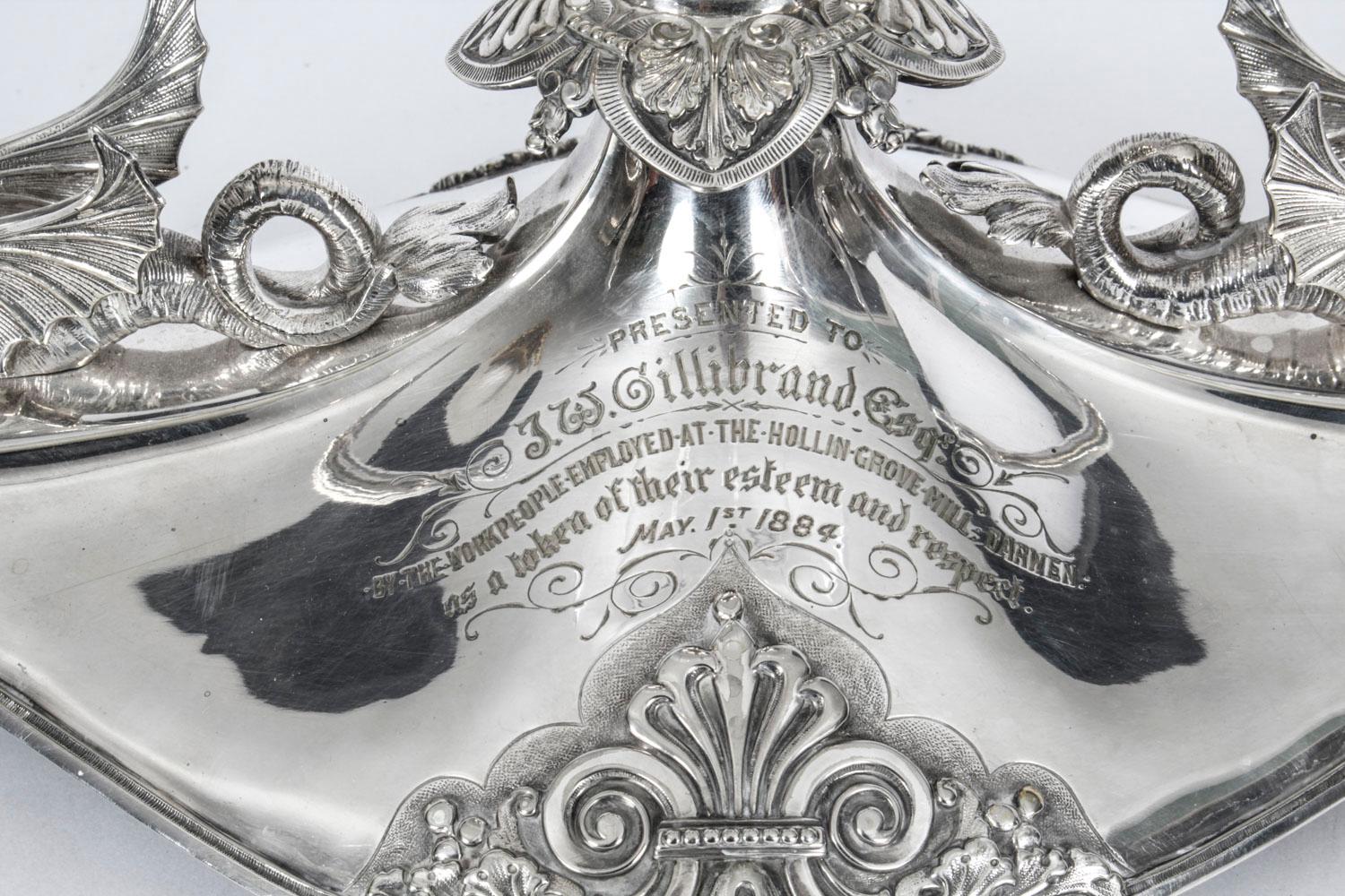 Antique Victorian Silver-Plate Dragons Centerpiece Elkington Cut Crystal 19th C In Good Condition In London, GB