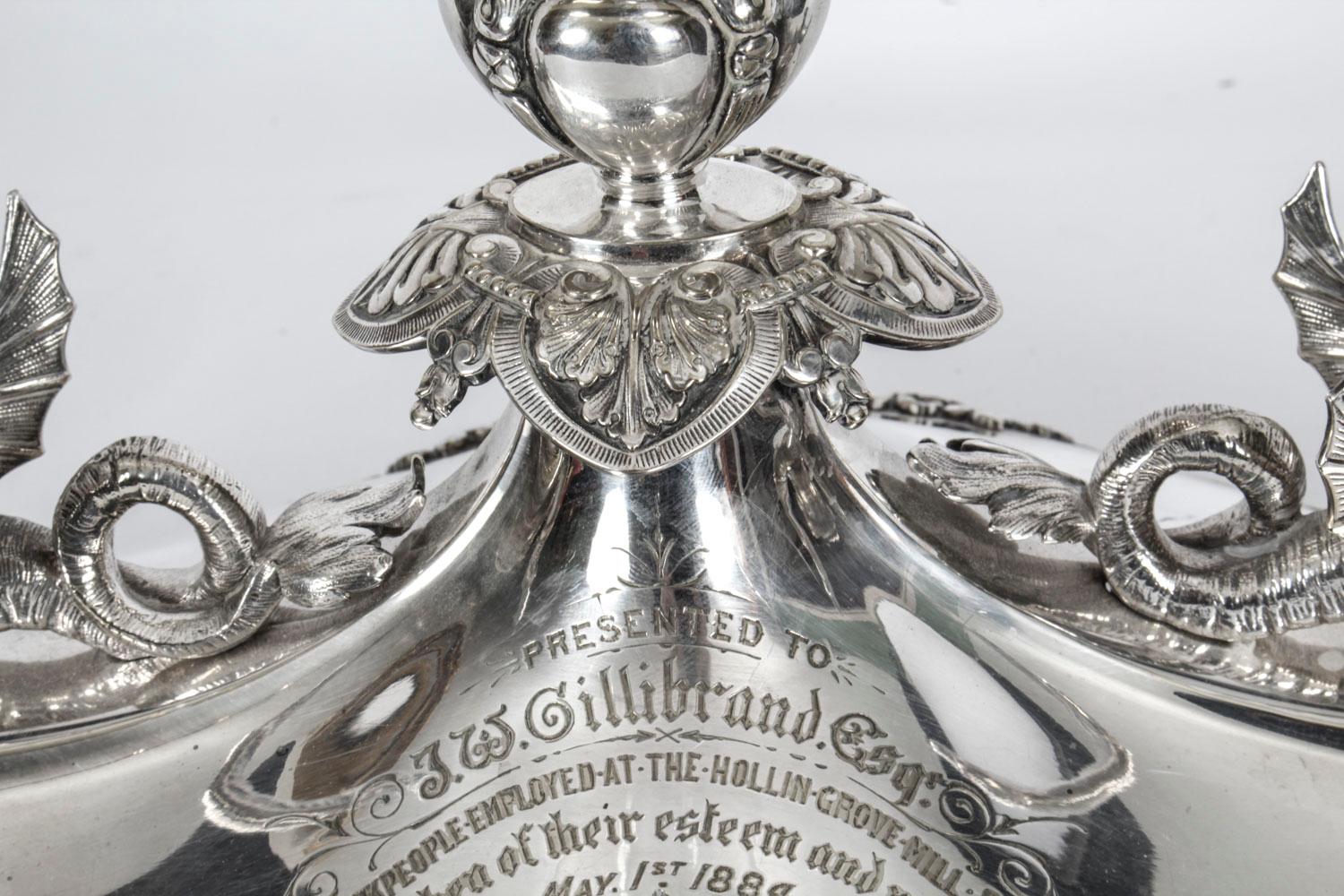 Silver Plate Antique Victorian Silver-Plate Dragons Centerpiece Elkington Cut Crystal 19th C