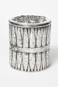 Antiguo tarro humidificador de puros victoriano de plata de James W. Tufts