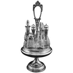 Antique Victorian Silver Plate Grape & Leaf Cruet & Condiment Carousel