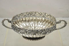 Antique Victorian Silver Plate Grapevine Oval Twin Handle Centerpiece Fruit Bowl