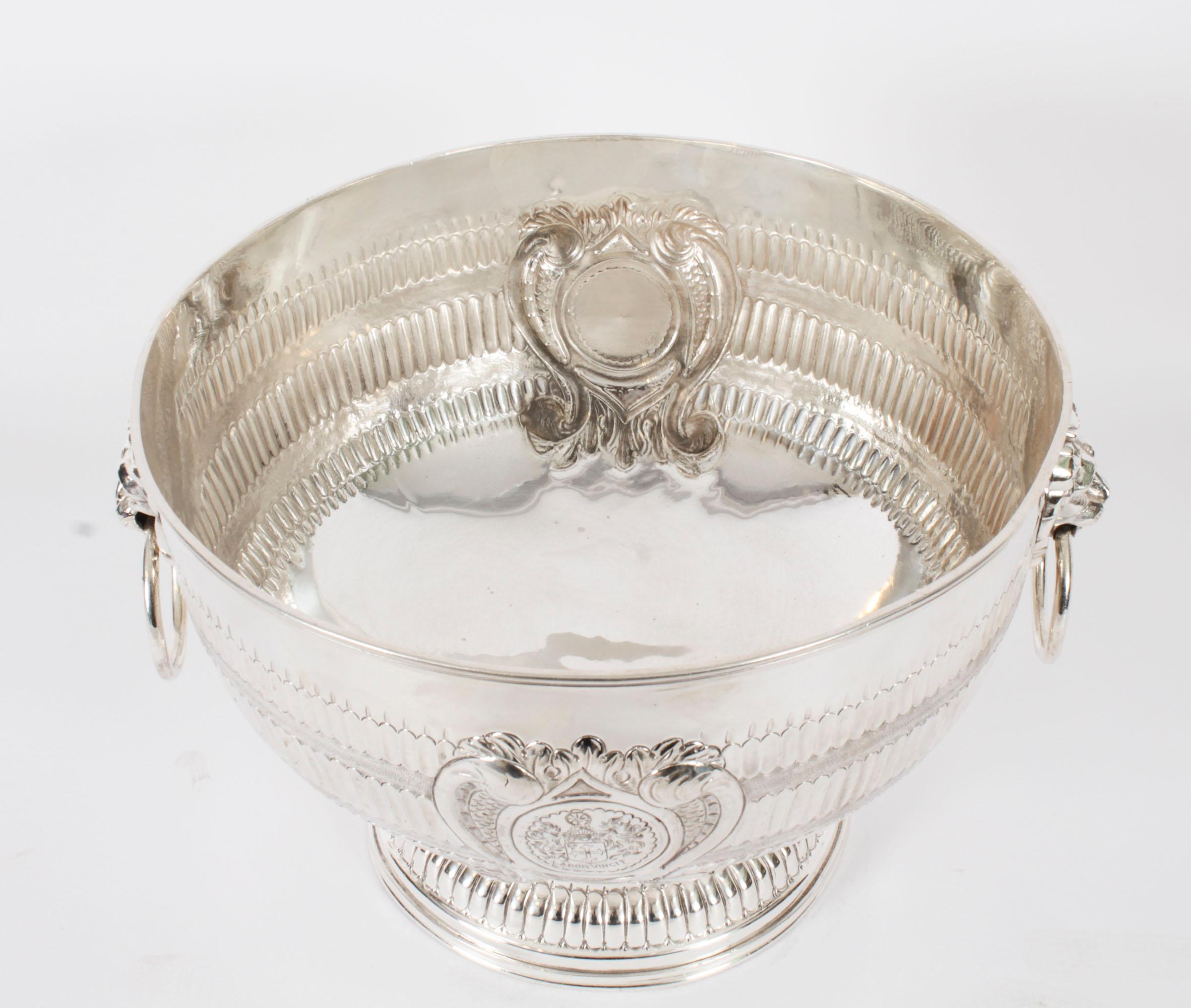 Antique Victorian Silver Plate on Copper Punch Bowl / wine Cooler 19th Century 4
