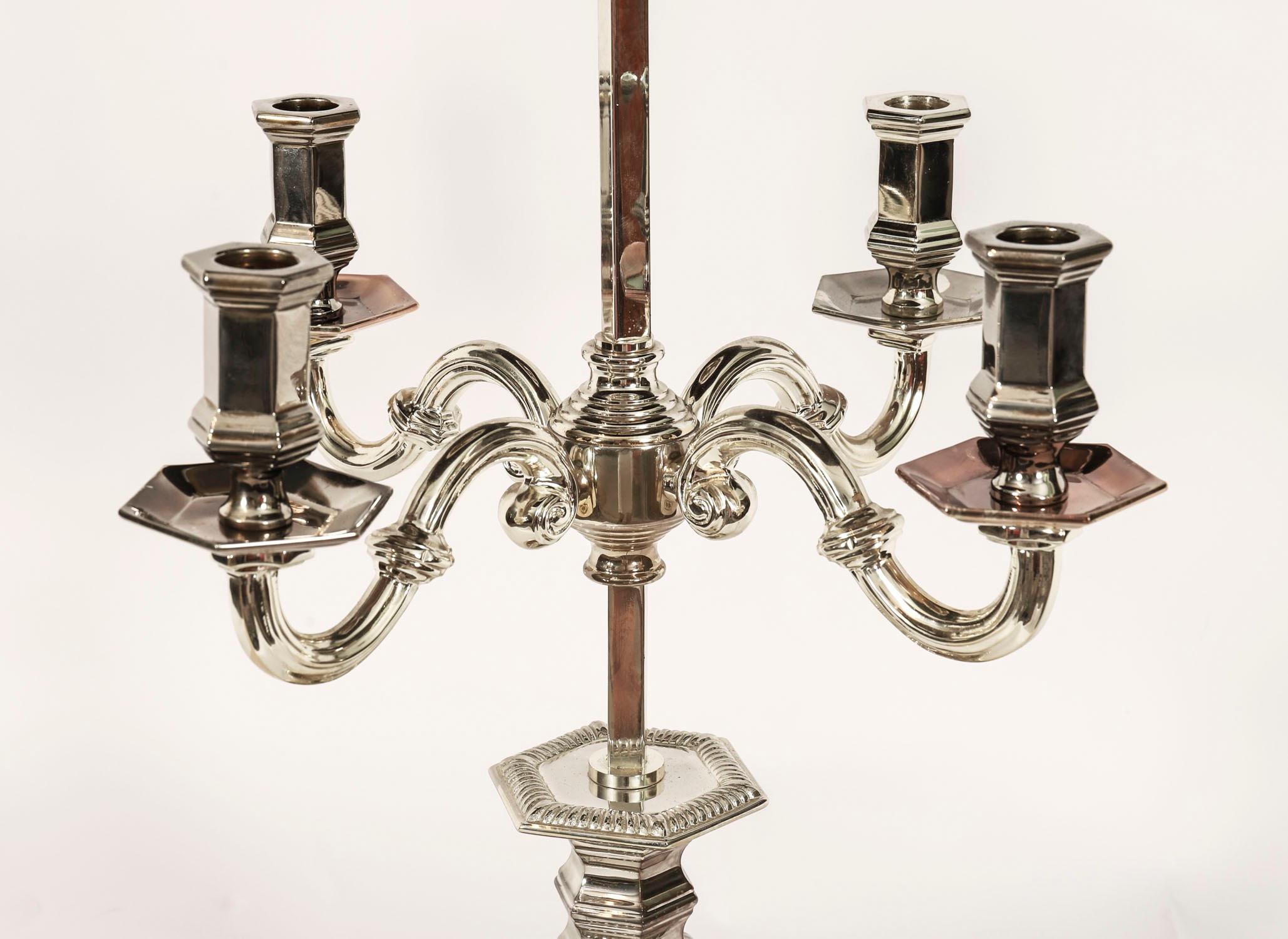 Antique Victorian Silver Plate Rise & Fall Candelabra Table Lamp 19th Century For Sale 5