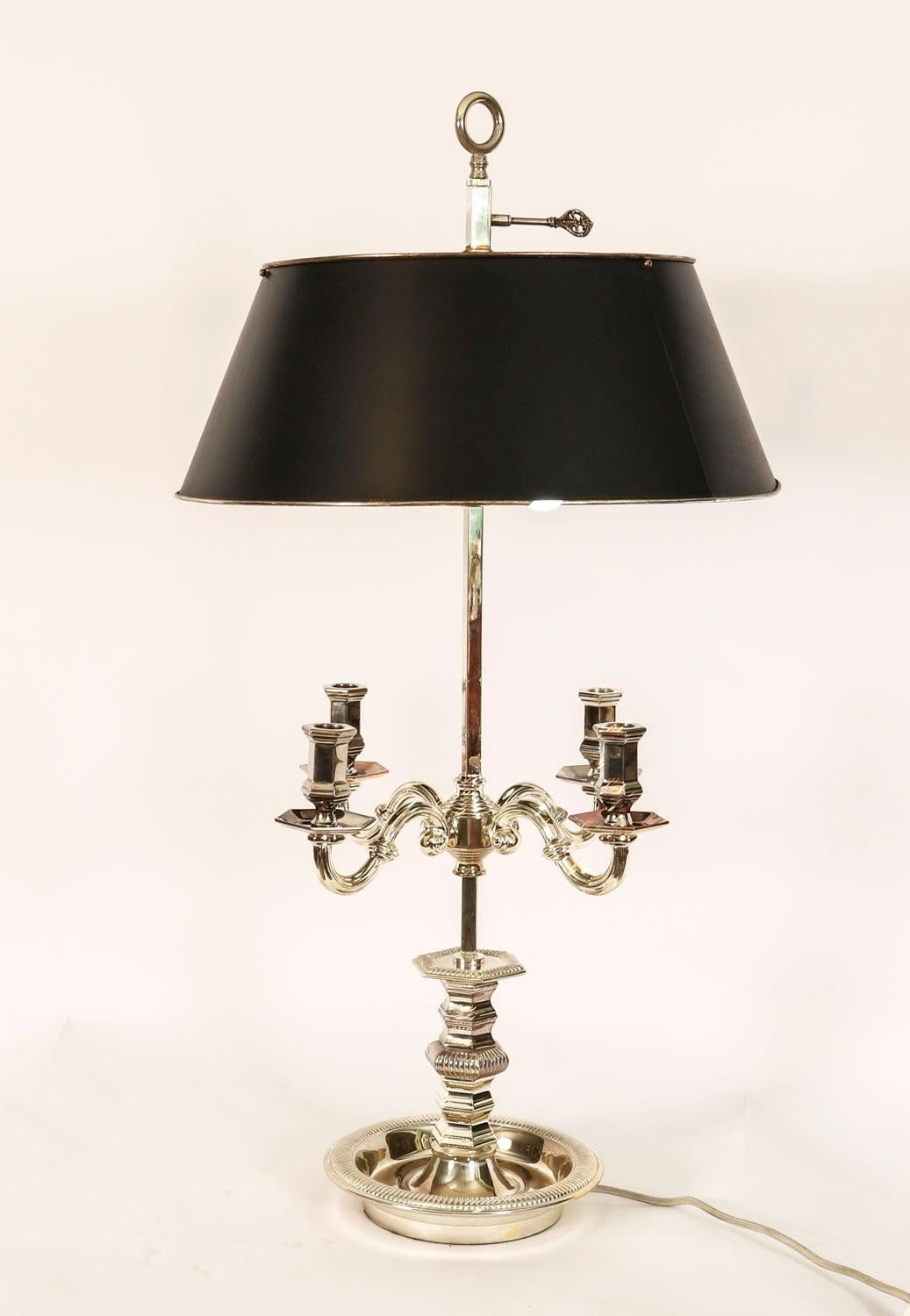 English Antique Victorian Silver Plate Rise & Fall Candelabra Table Lamp 19th Century For Sale