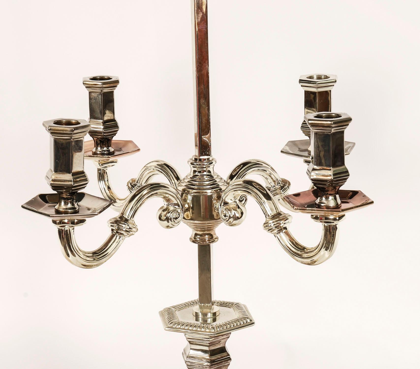 Antique Victorian Silver Plate Rise & Fall Candelabra Table Lamp 19th Century In Good Condition For Sale In London, GB