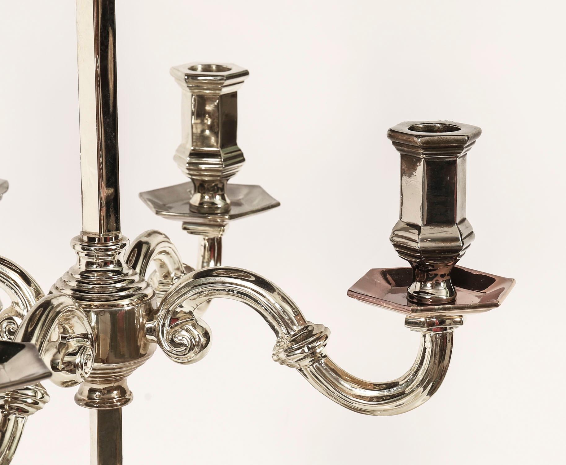 Early 20th Century Antique Victorian Silver Plate Rise & Fall Candelabra Table Lamp 19th Century For Sale