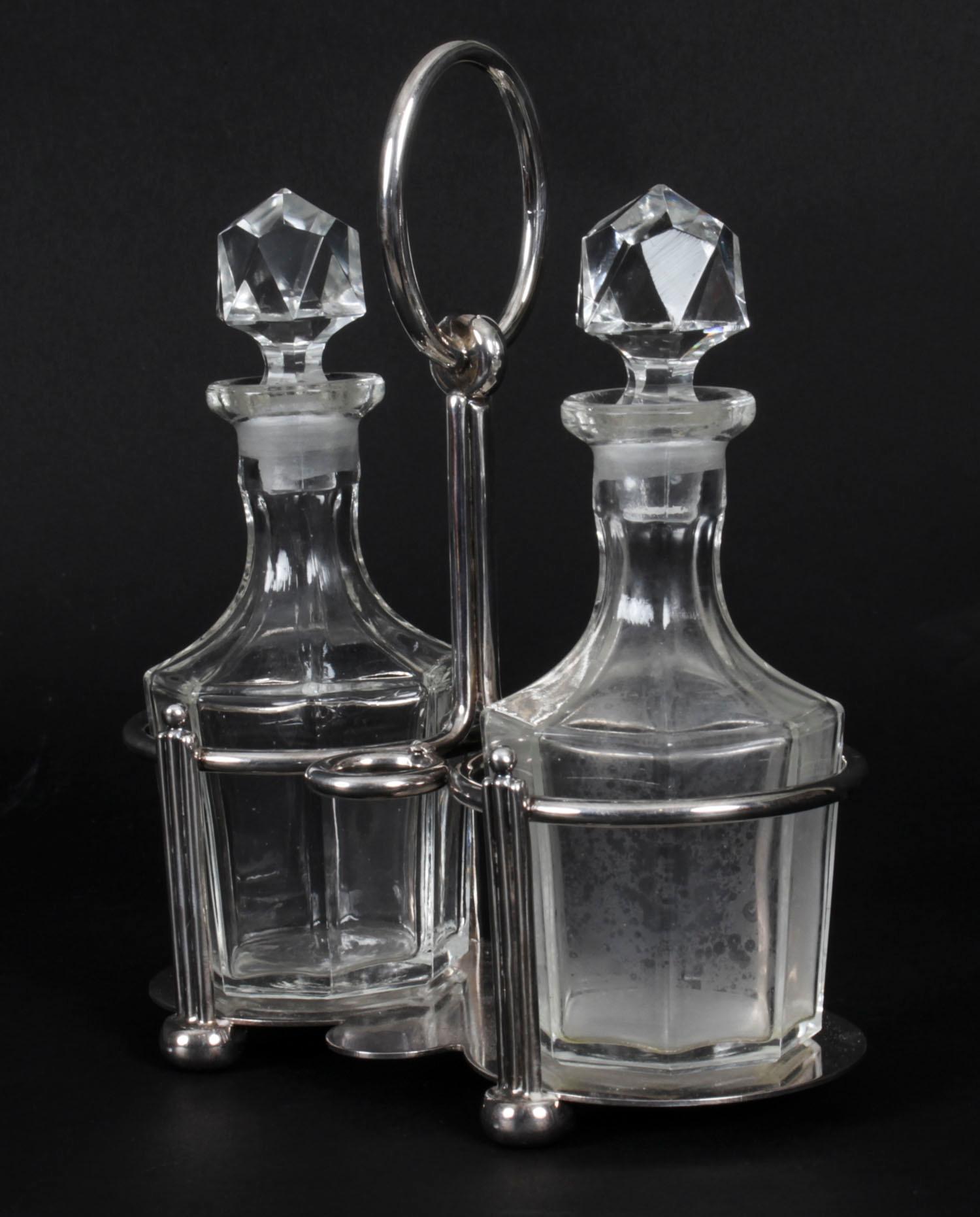 Antique Victorian Silver Plated 2 Bottle Cruet Set, 19th Century 5