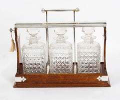 Antique Victorian  Silver Plated 3 Bottle Tantalus by Hobbs & Co 19th Century