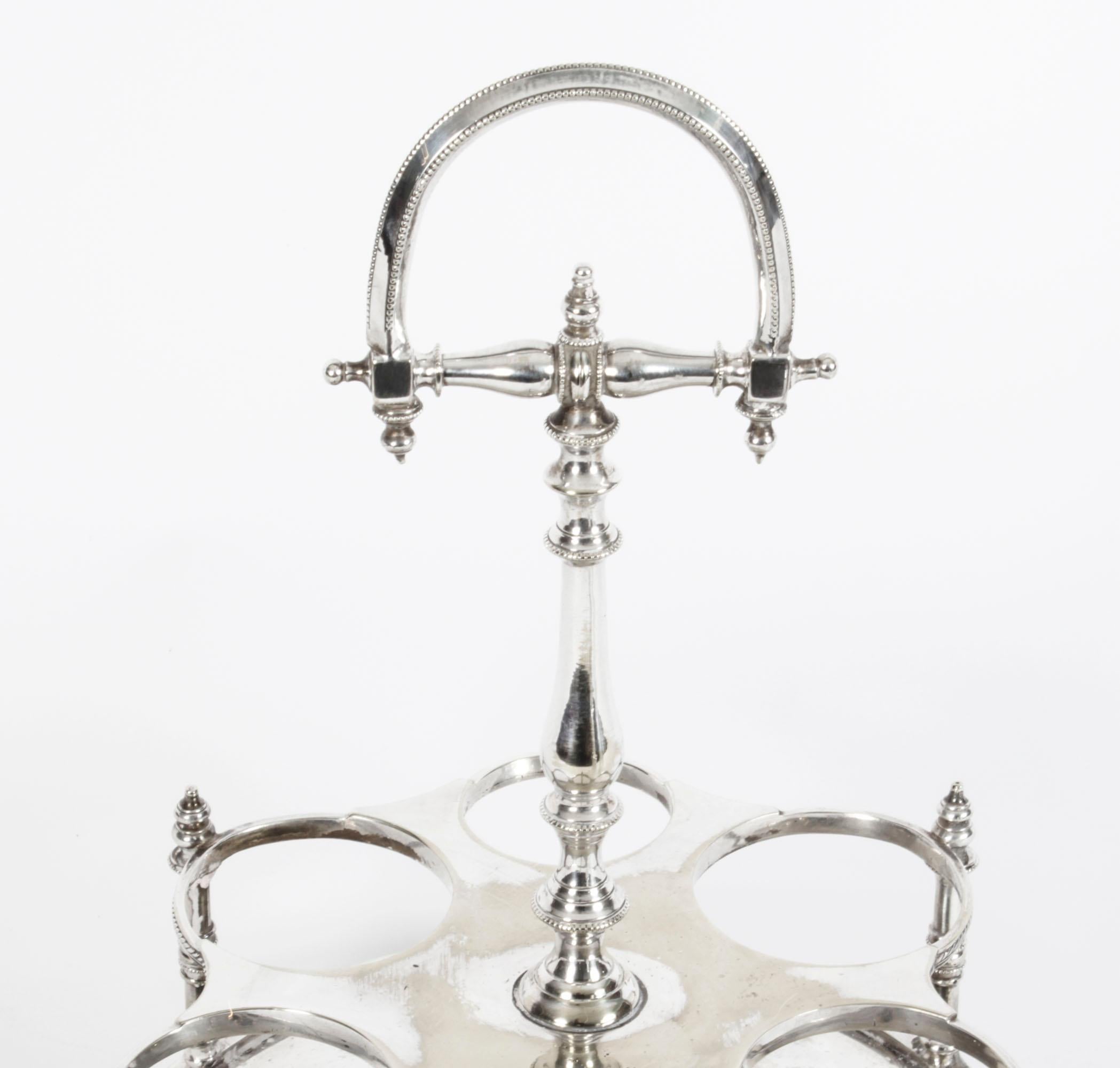 Antique Victorian Silver Plated 6 Bottle Cruet Set, 19th Century 10