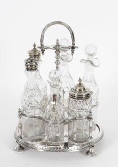 Antique Victorian Silver Plated 6 Bottle Cruet Set, 19th Century