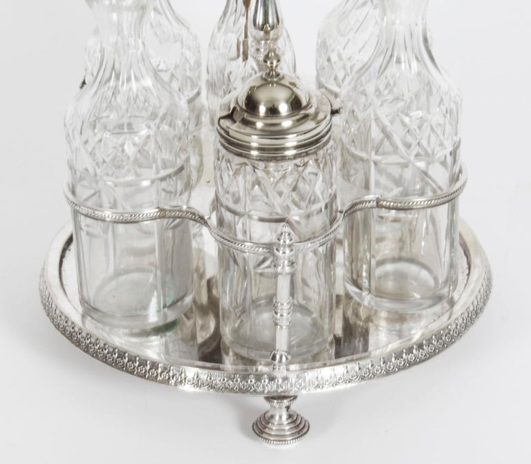 Antique Victorian Silver Plated 6 Bottle Cruet Set, 19th Century For
