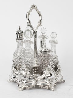 Antique Victorian Silver Plated 6 Bottle Cruet Set Henry Wilkinson 19th Century