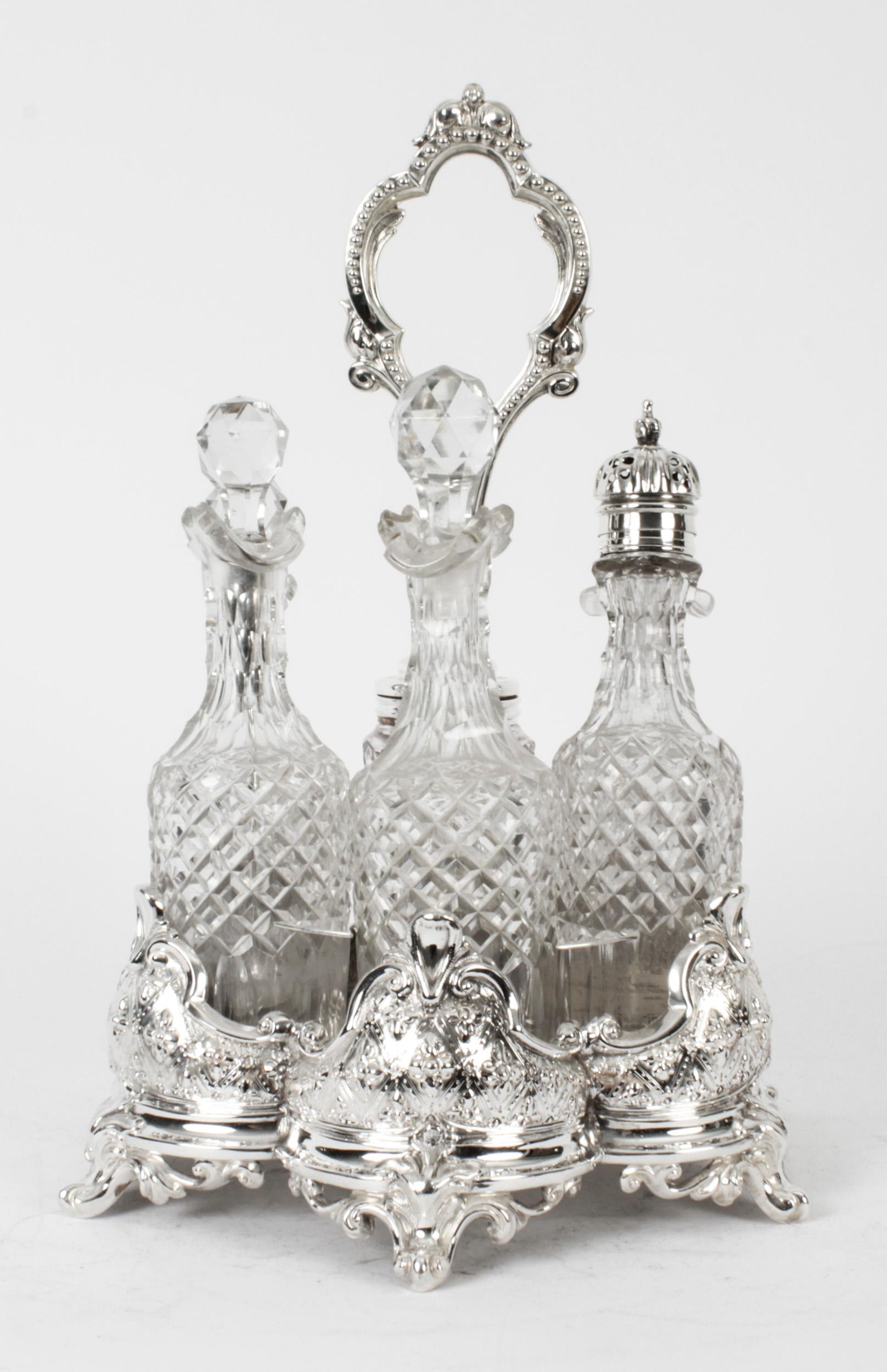 Antique Victorian Silver Plated 6 Bottle Cruet Set Henry Wilkinson 19th Century 13