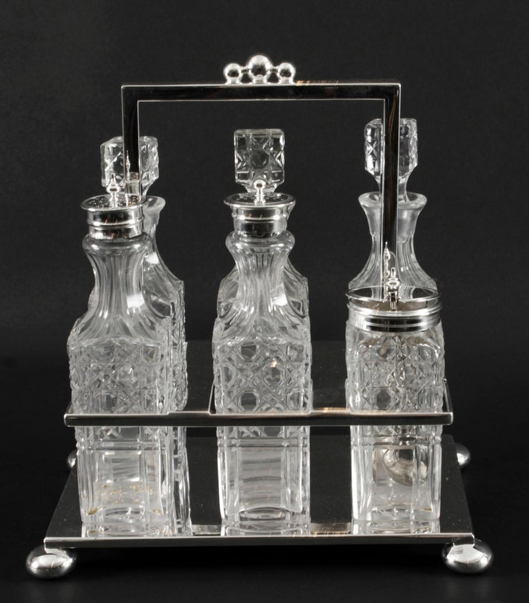 Antique Victorian Silver Plated 6 Bottle Cruet Set Wade Wingfield