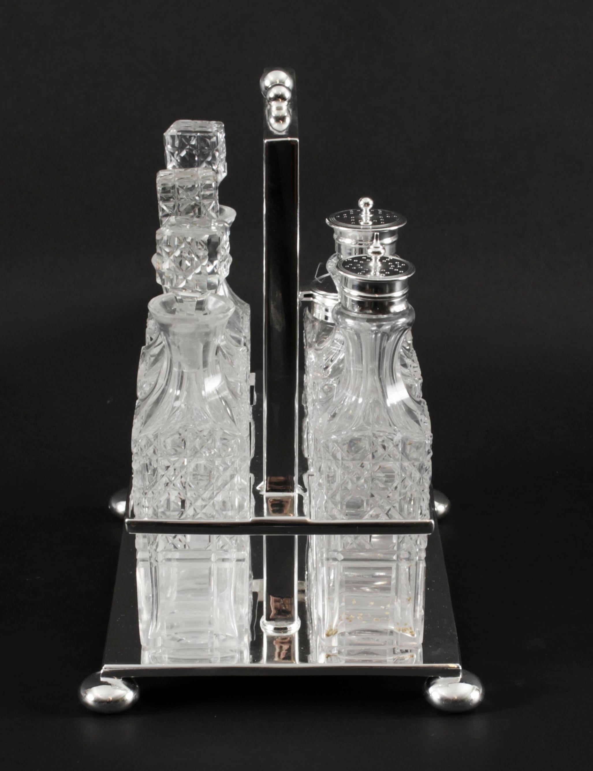 English Antique Victorian Silver Plated 6 Bottle Cruet Set Wade Wingfield Wilkins 19th C For Sale