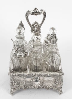 Antique Victorian Silver Plated 8 Bottle Cruet Set Walker & Hall, 19th Century