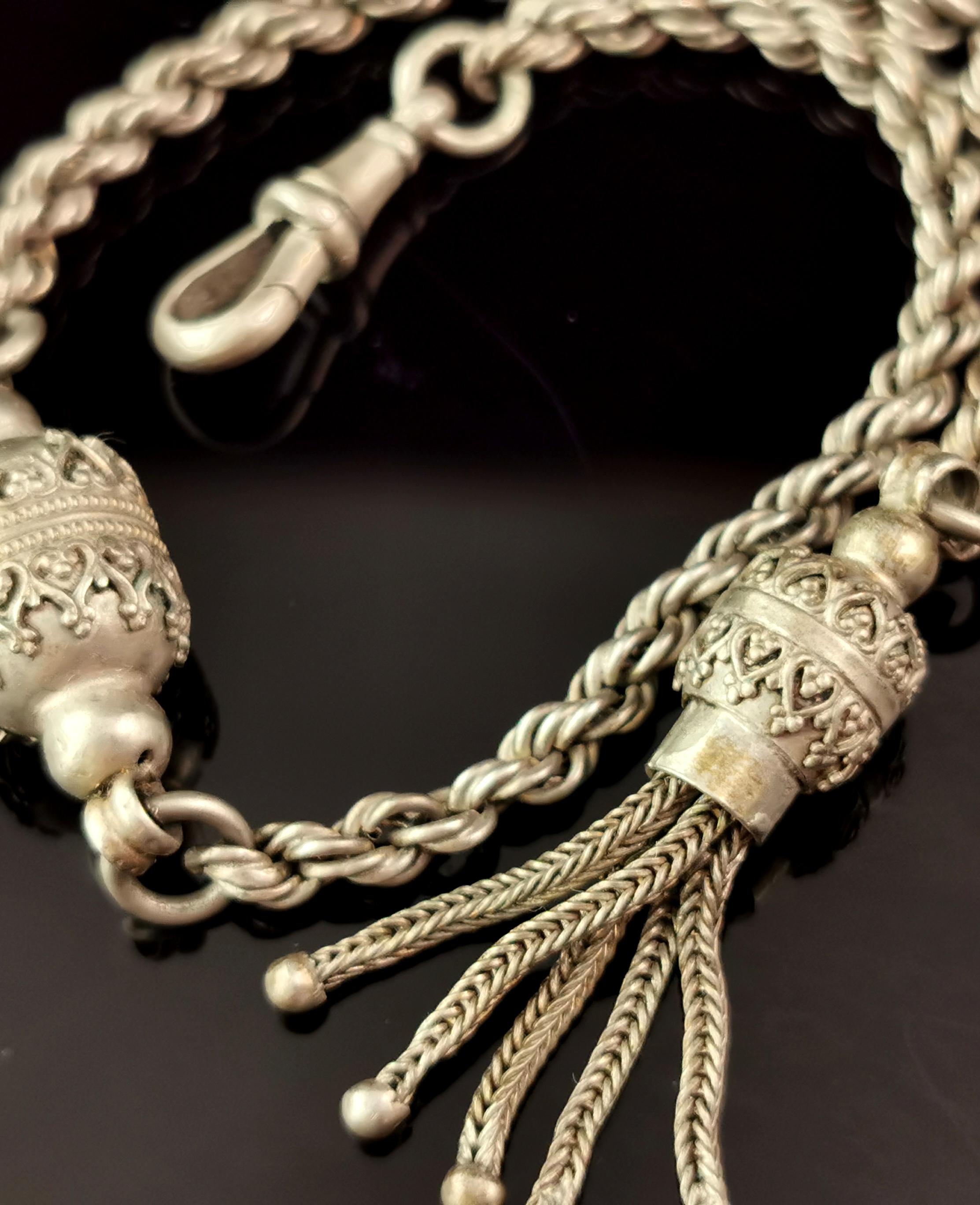 Antique Victorian silver plated Albertina chain  3