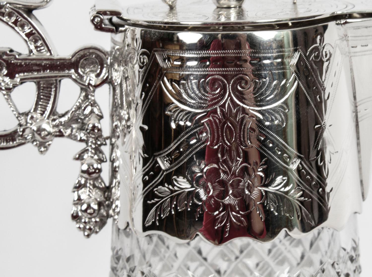 Antique Victorian Silver Plated and Cut Crystal Claret Jug 19th C For Sale 5