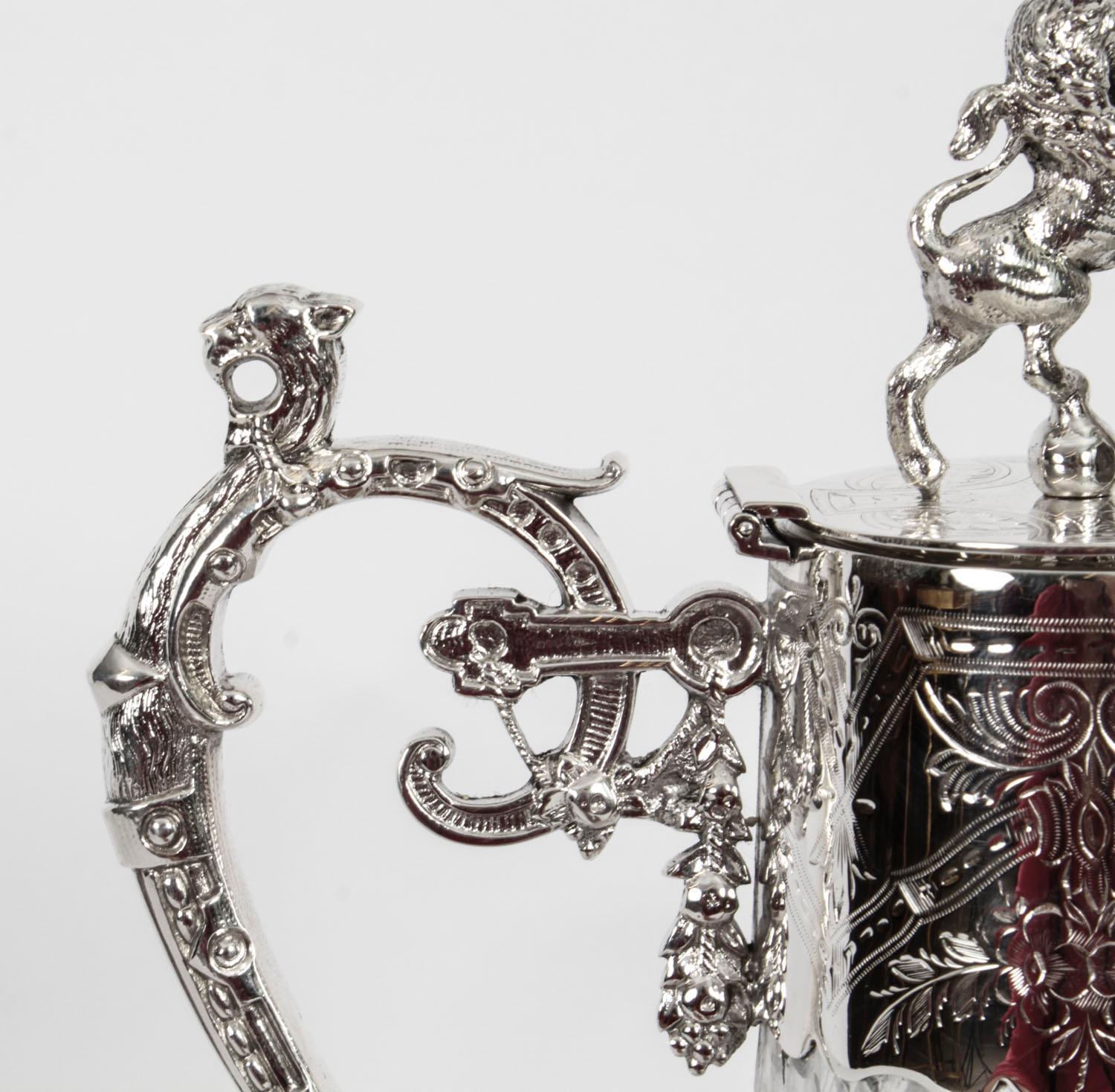 Antique Victorian Silver Plated and Cut Crystal Claret Jug 19th C For Sale 8