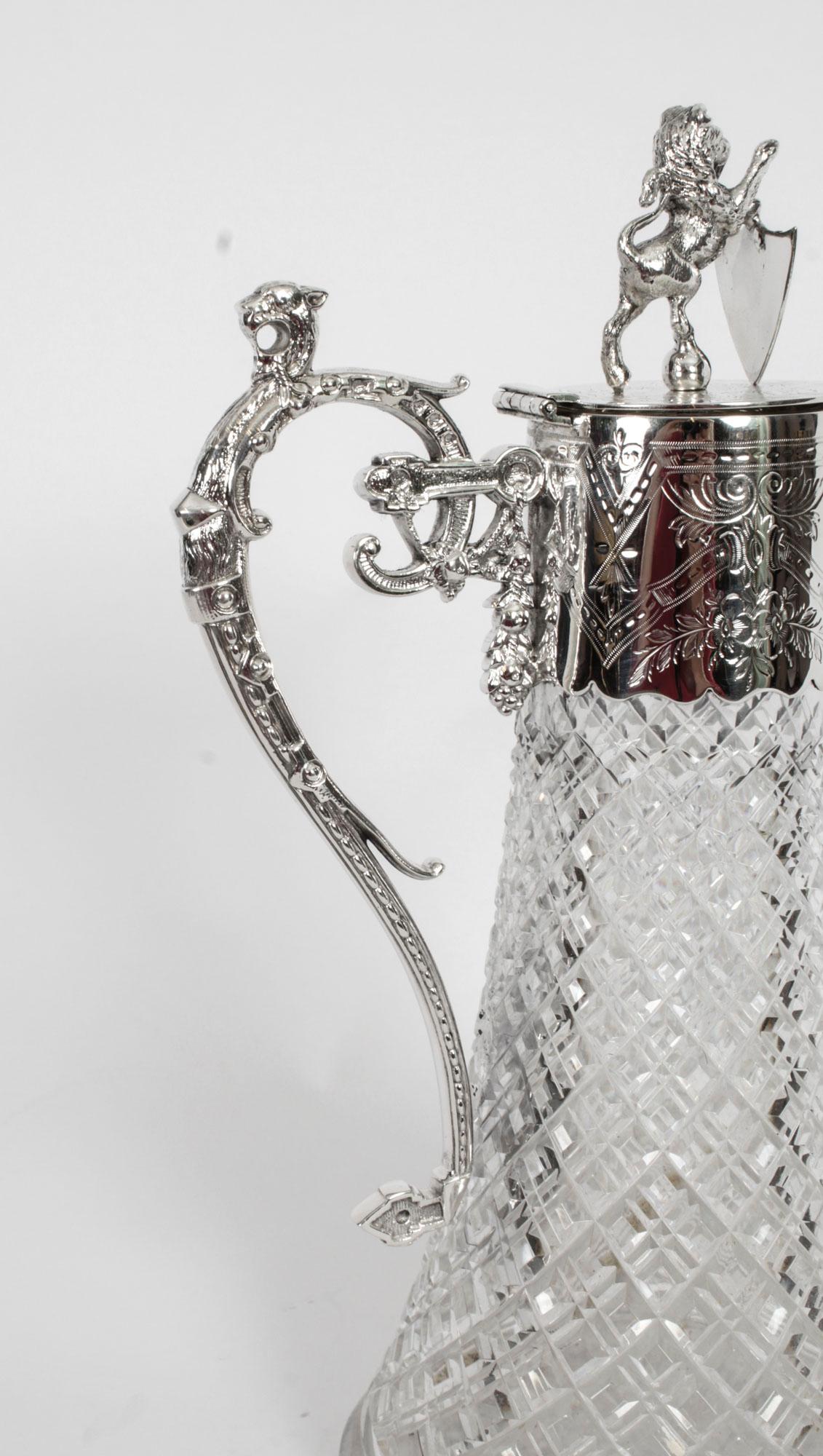 Antique Victorian Silver Plated and Cut Crystal Claret Jug 19th C For Sale 9