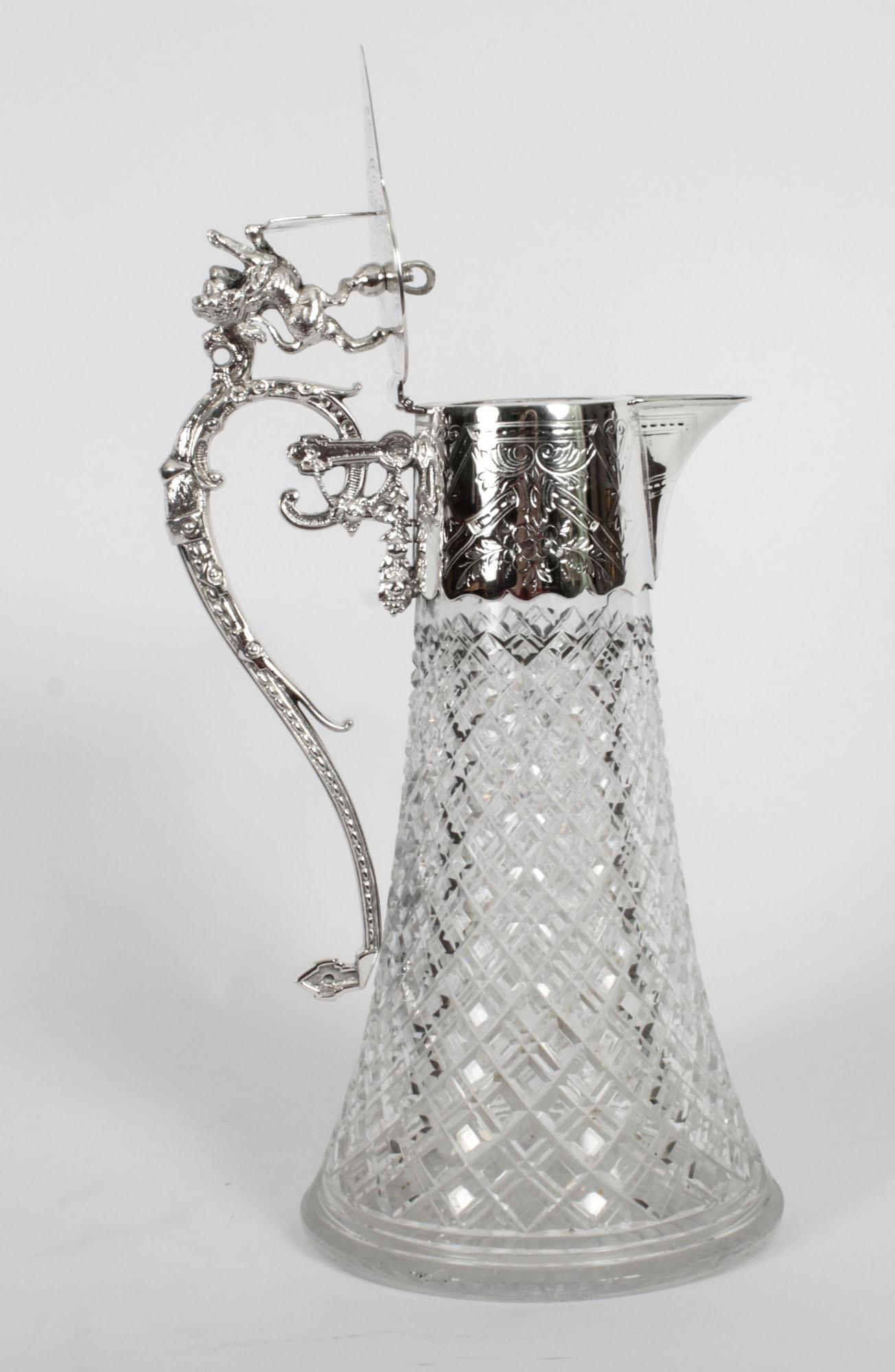 Antique Victorian Silver Plated and Cut Crystal Claret Jug 19th C For Sale 10