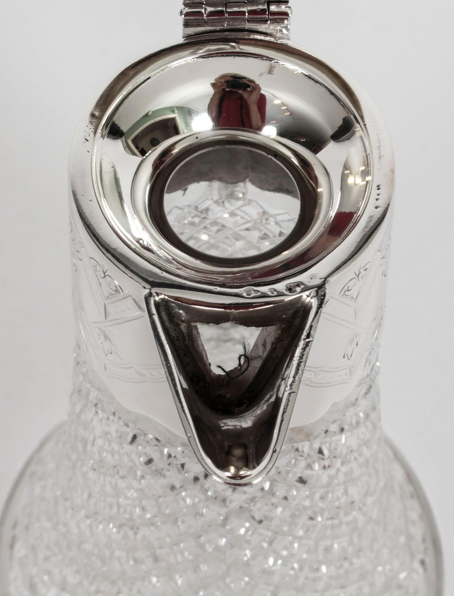 Antique Victorian Silver Plated and Cut Crystal Claret Jug 19th C For Sale 12