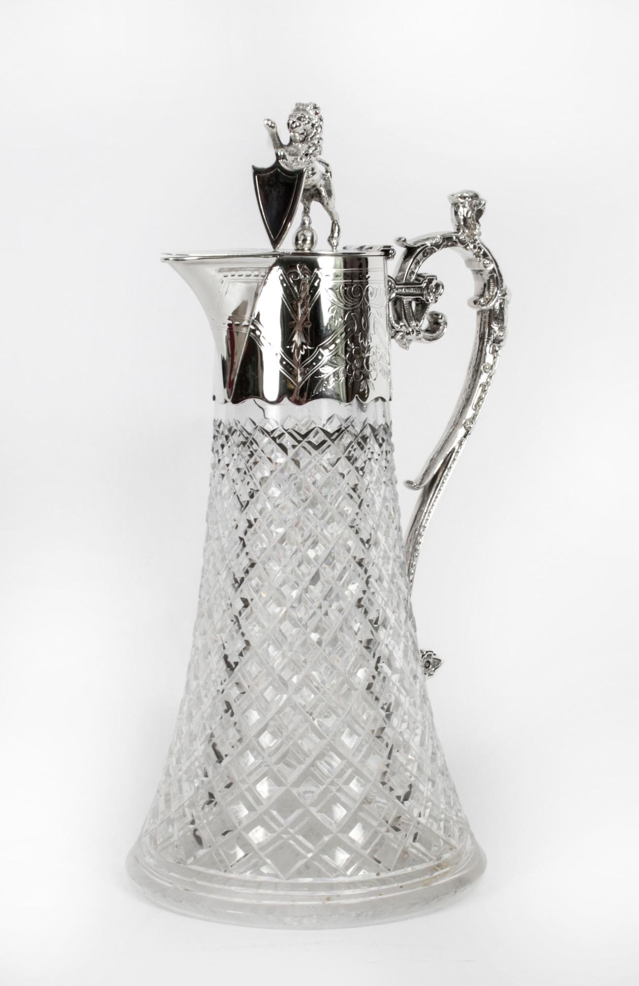 Antique Victorian Silver Plated and Cut Crystal Claret Jug 19th C For Sale 15