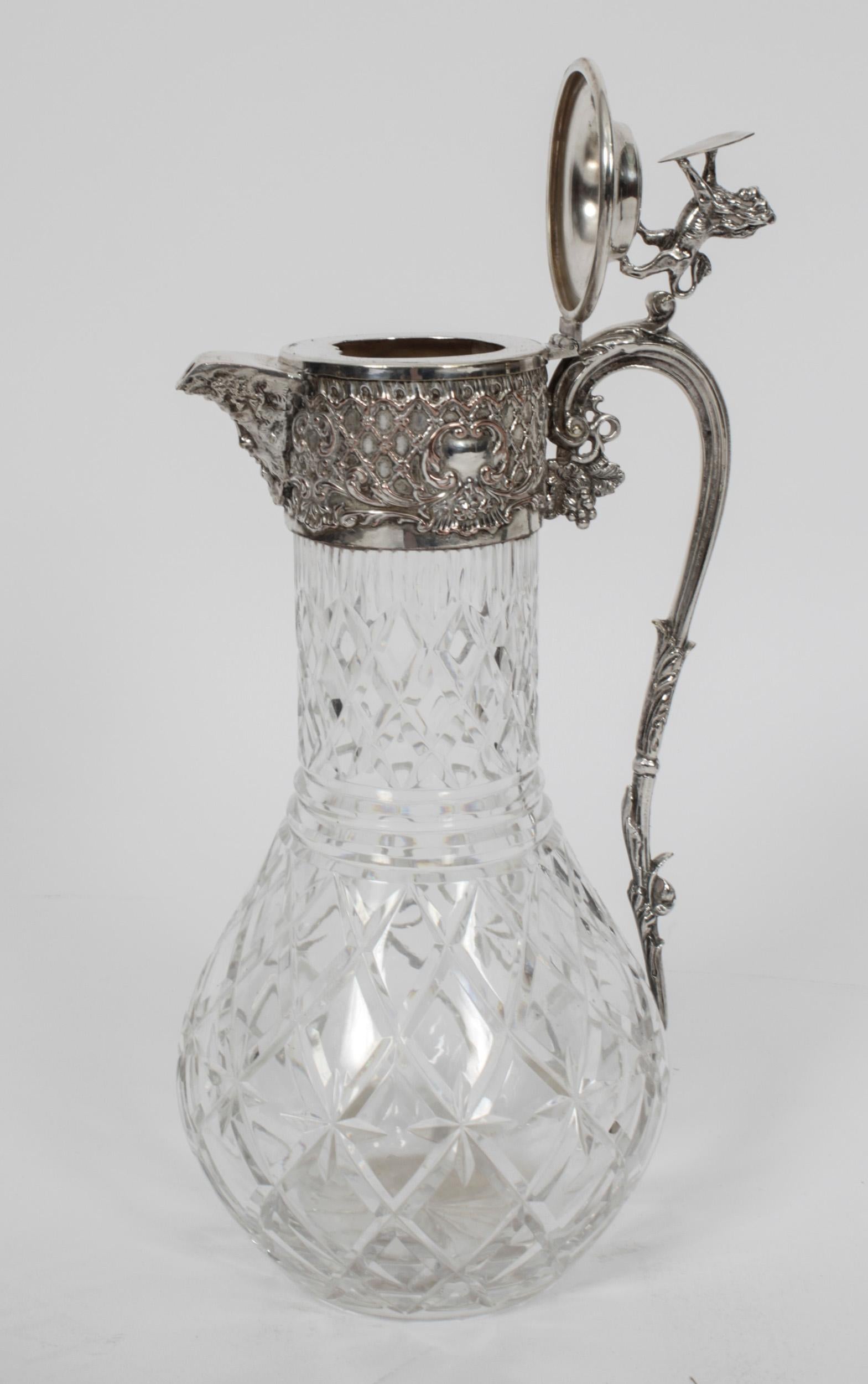 Antique Victorian Silver Plated and Cut Crystal Claret Jug 19th C In Good Condition In London, GB