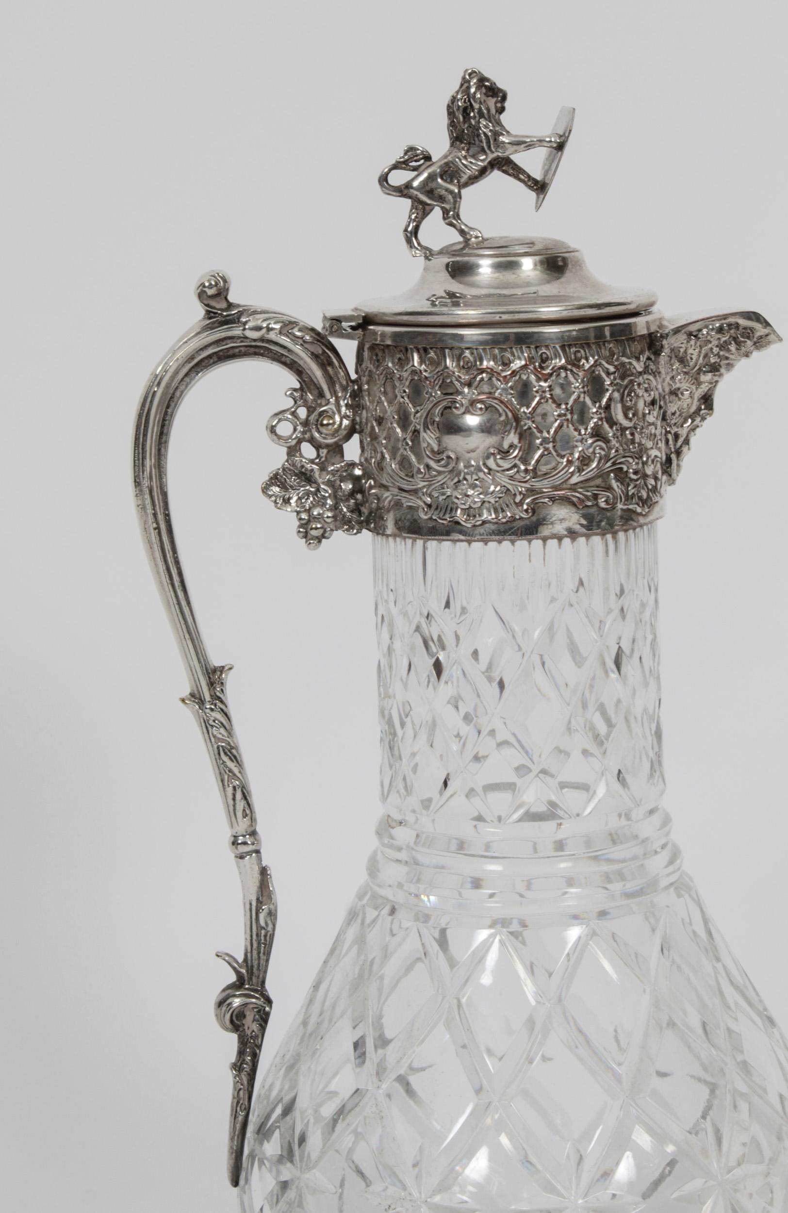 Late 19th Century Antique Victorian Silver Plated and Cut Crystal Claret Jug 19th C