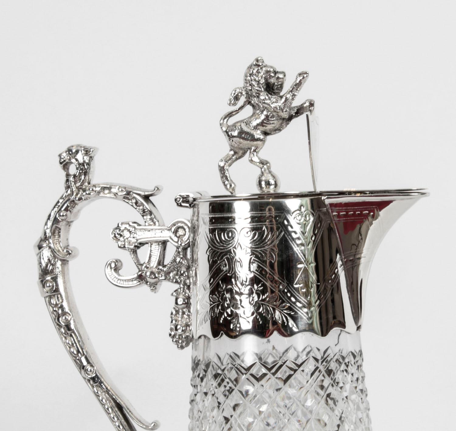 Antique Victorian Silver Plated and Cut Crystal Claret Jug 19th C For Sale 3