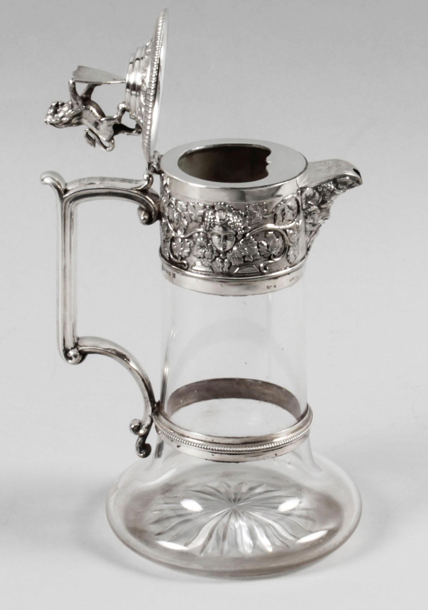 Antique Victorian Silver Plated and Cut Crystal Claret Jug Elkington & Co 19th C For Sale 3