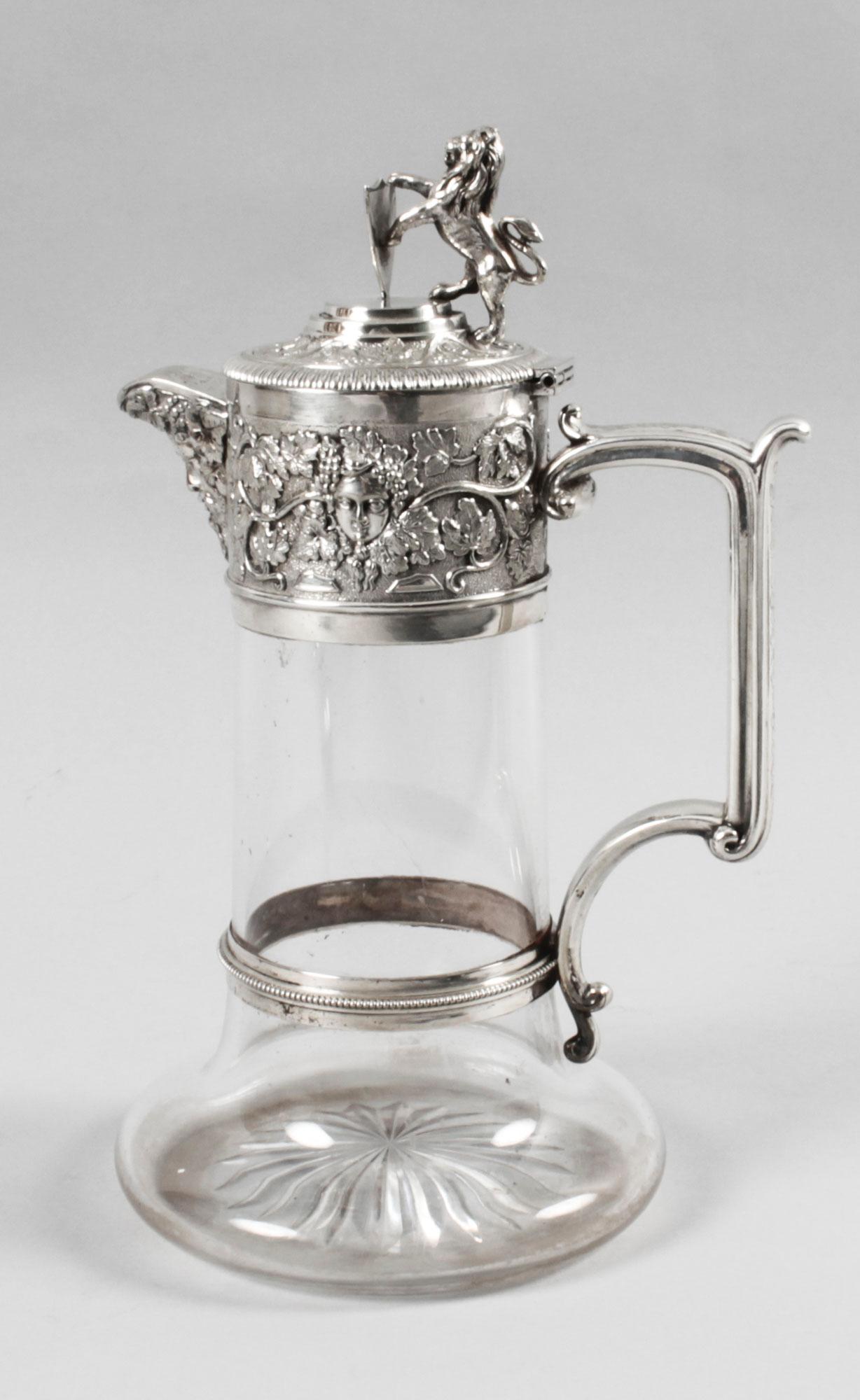 Victorien Pichet à vin victorien ancien en métal argenté et cristal taillé Elkington & Co 19ème siècle en vente
