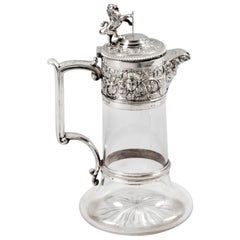 Antigua jarra victoriana de clarete chapada en plata y cristal tallado Elkington & Co S. XIX