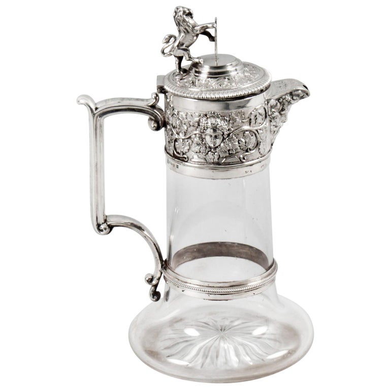 Antique Victorian Silver Plated and Cut Crystal Claret Jug Elkington & Co 19th C For Sale