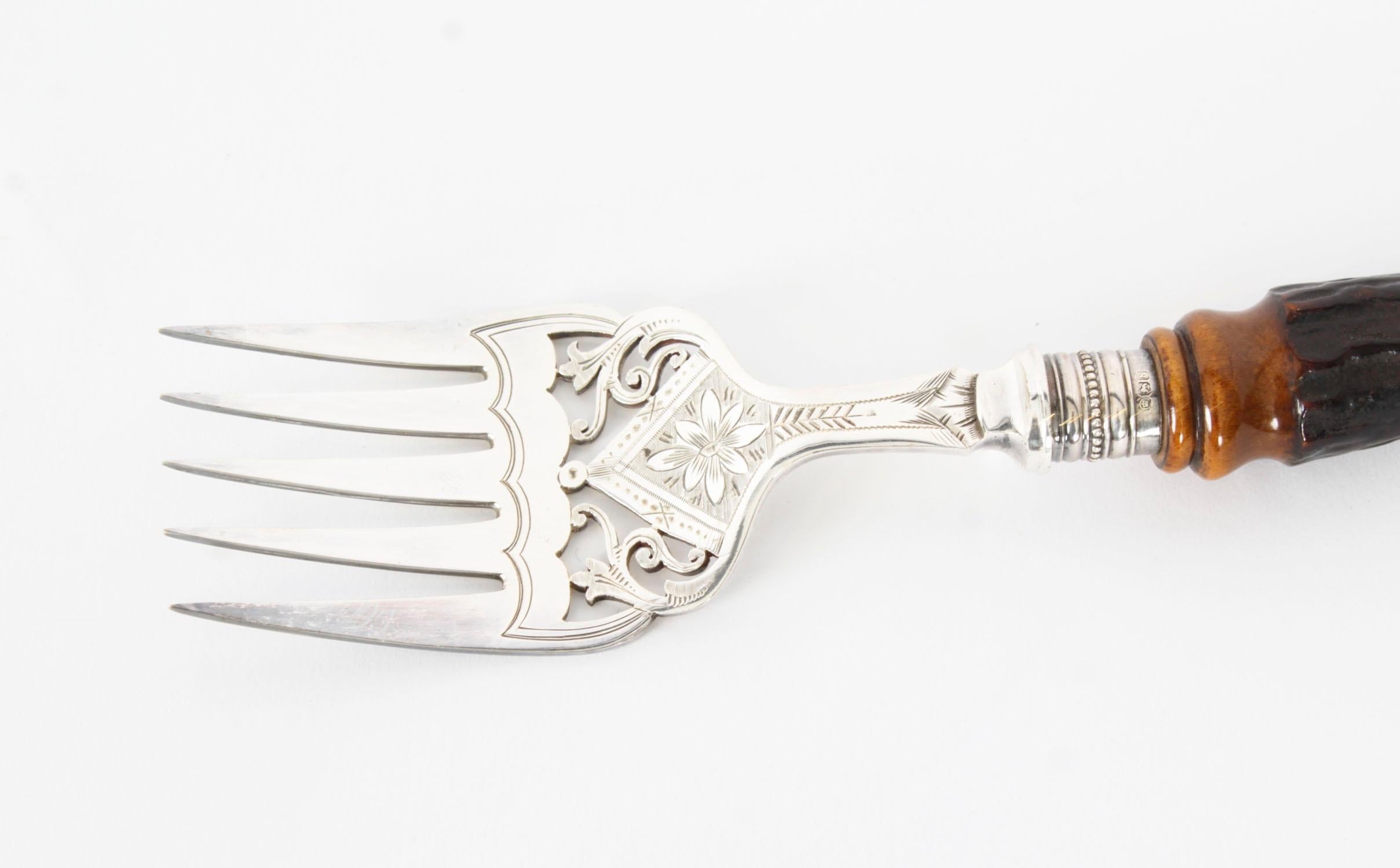 Antike  Viktorianisches versilbertes Geweih Horn Schnitzerei servieren Set 19. im Angebot 9