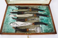Antique  Victorian Silver Plated Antler Horn Carving Serving Set 19th Century