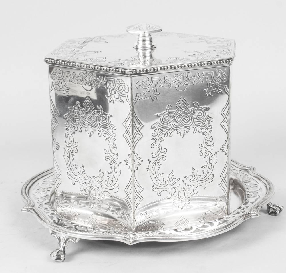 English Antique Victorian Silver Plated Biscuit / Sweet Box, 19th Century