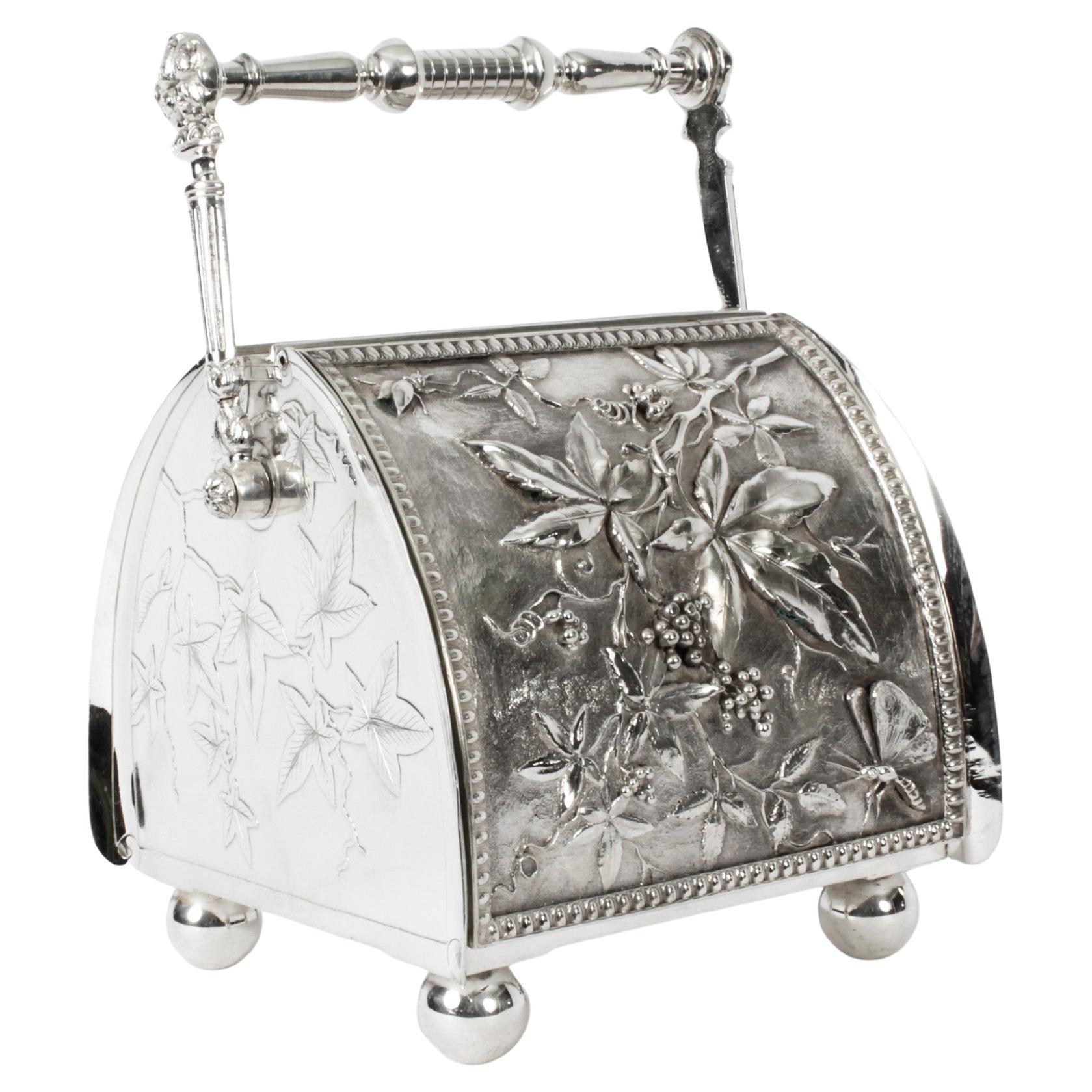 Antique Victorian Silver Plated Biscuit Box by Henry Wilkinson & Co 19thC