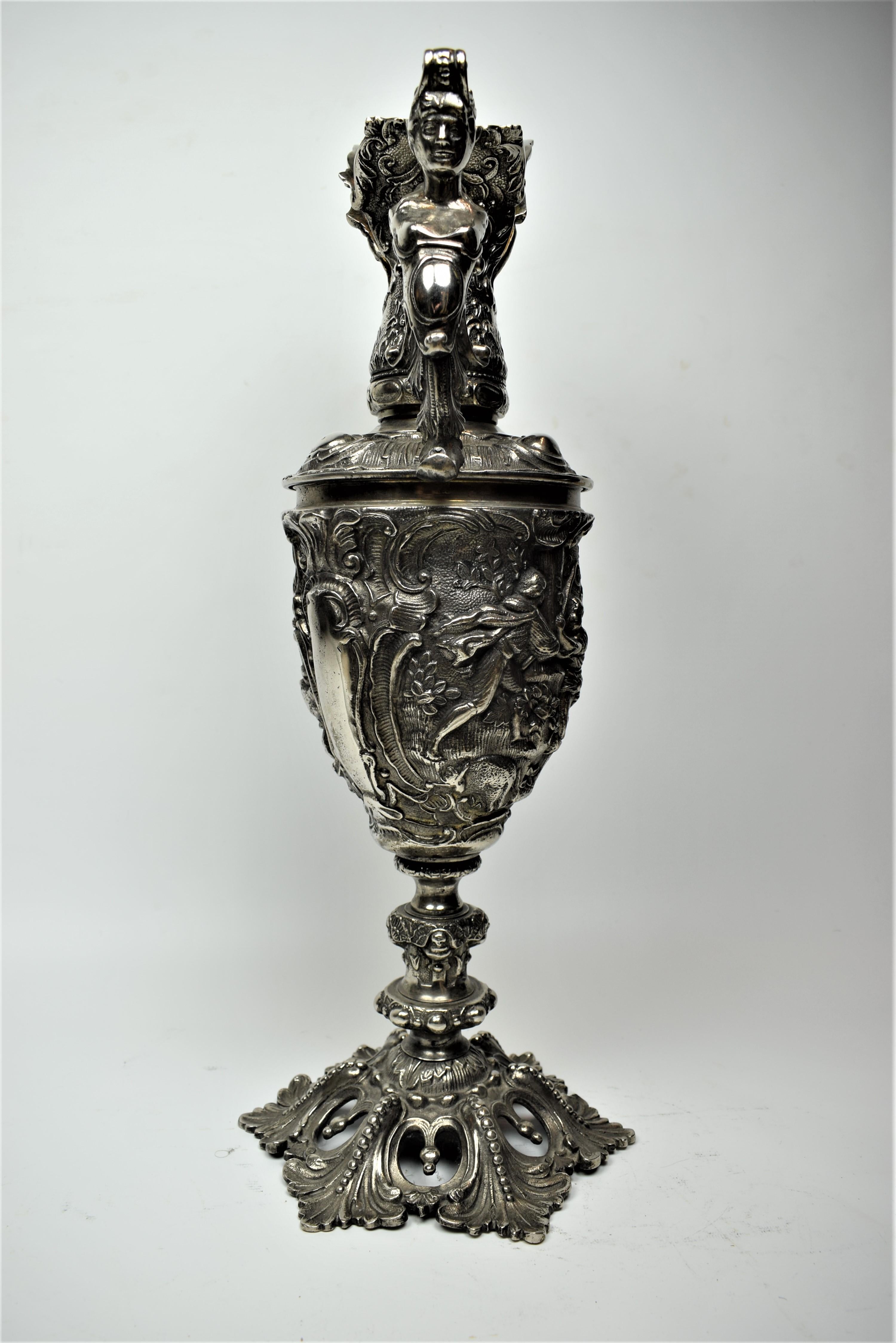 British Antique Victorian Silver Plated Brass Wine Ewer, 19th Century For Sale