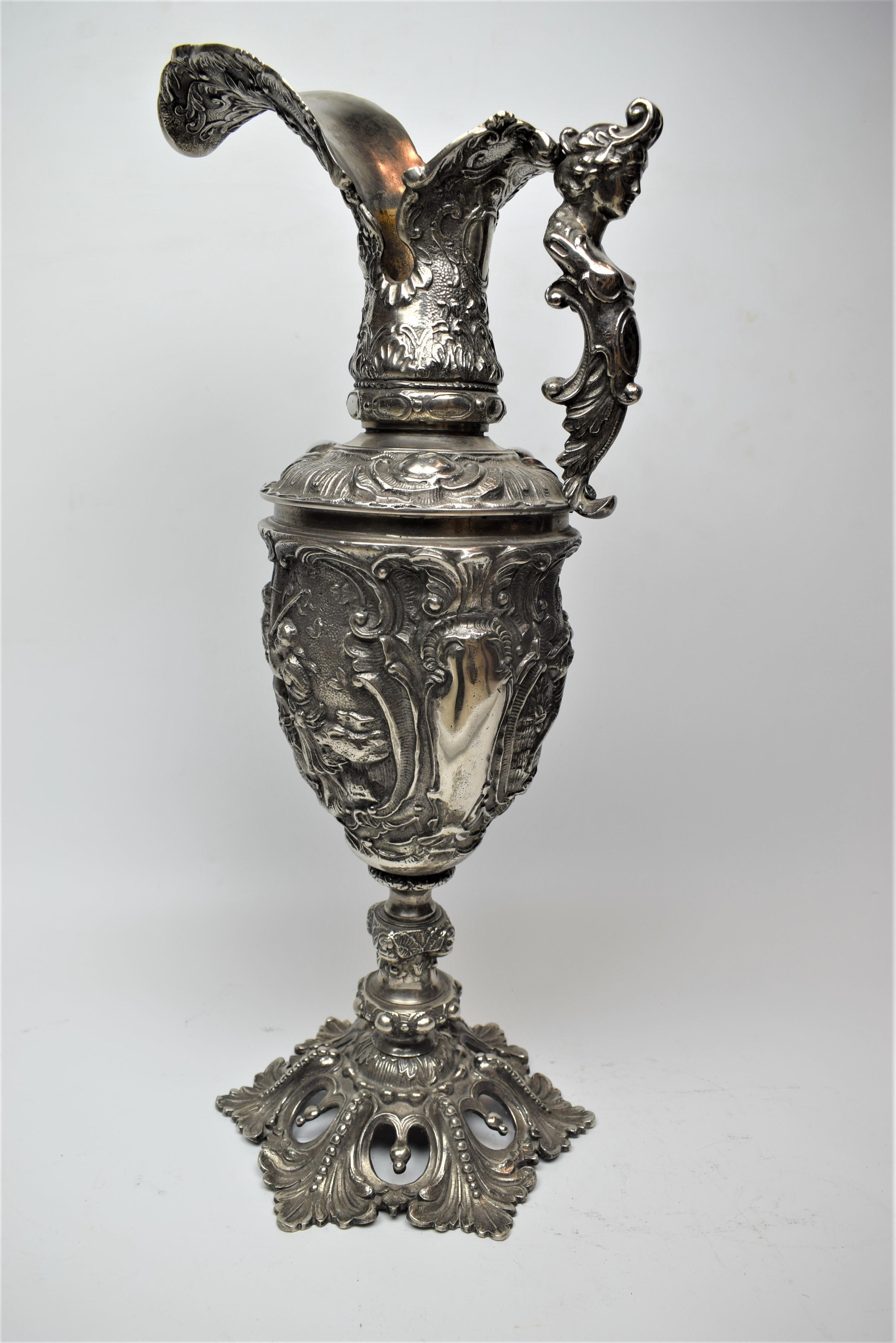 Cast Antique Victorian Silver Plated Brass Wine Ewer, 19th Century For Sale