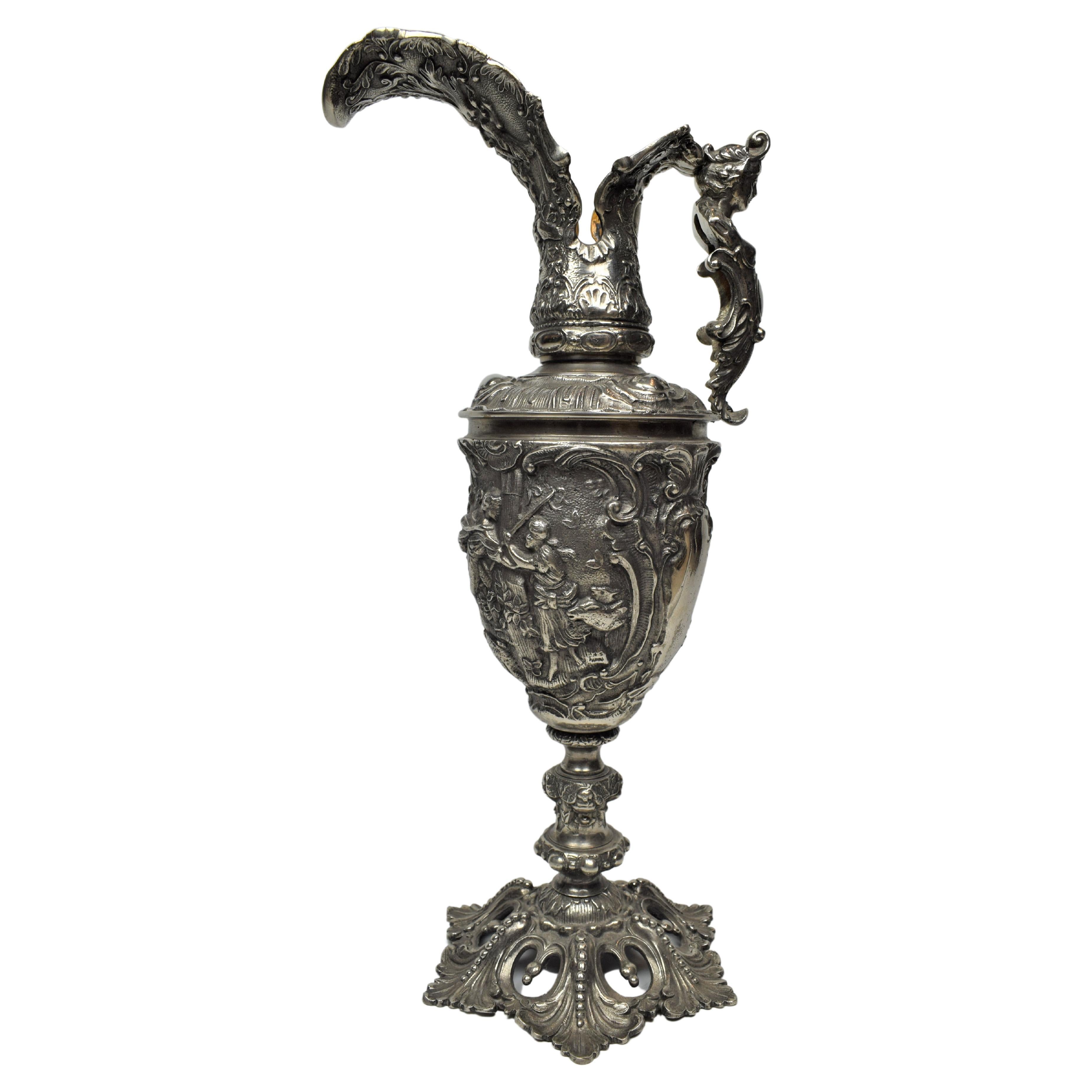 Antique Victorian Silver Plated Brass Wine Ewer, 19th Century