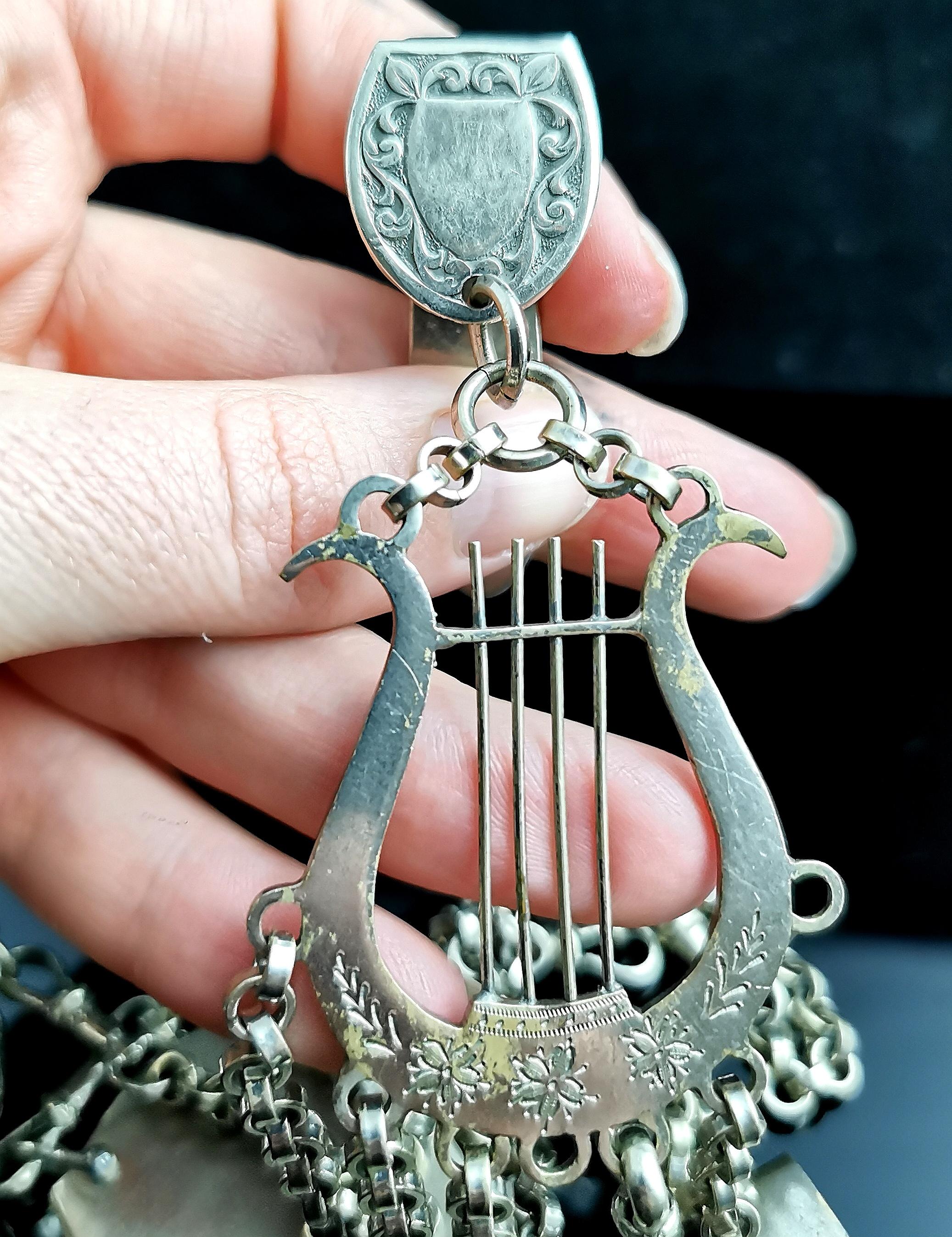 Antique Victorian silver plated Chatelaine l, Acorn and Lyre  5