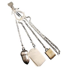 Antique Victorian silver plated Chatelaine l, Acorn and Lyre