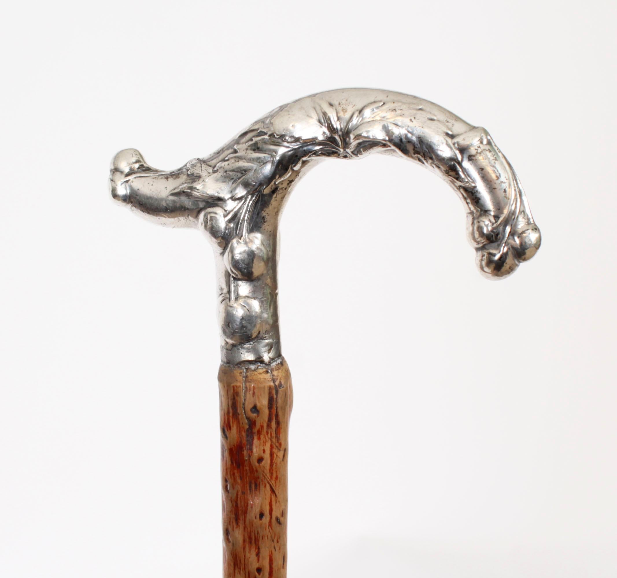 English Antique Victorian Silver Plated Child's Walking Stick Cane 19th Century For Sale