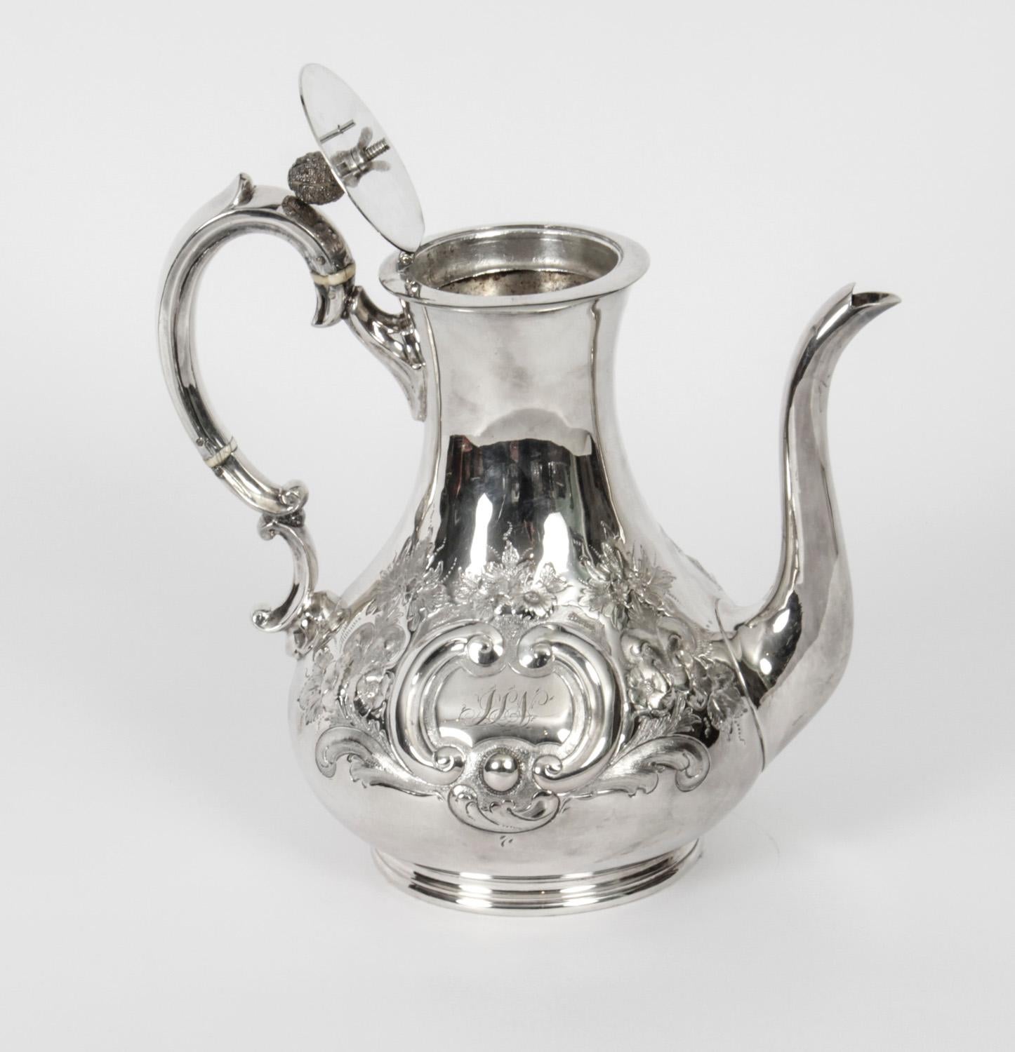 Late 19th Century Antique Victorian Silver Plated Coffee Pot Boardman Glossop & Co, 19th Century For Sale