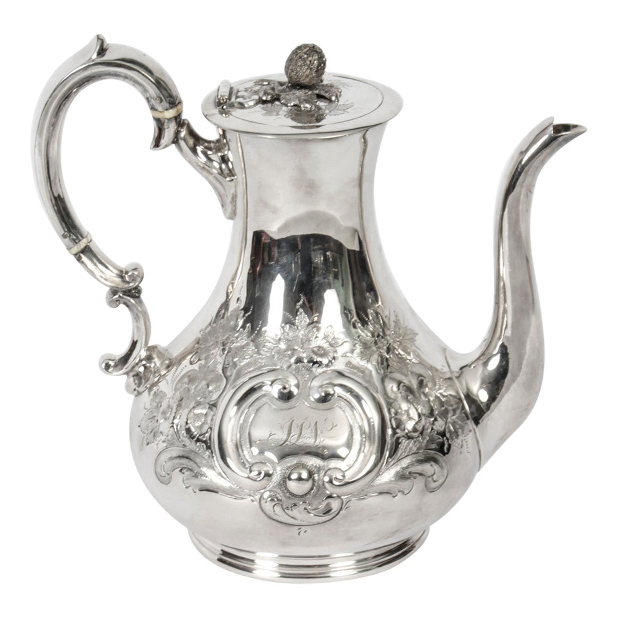 Antique Victorian Silver Plated Coffee Pot Boardman Glossop & Co, 19th Century For Sale