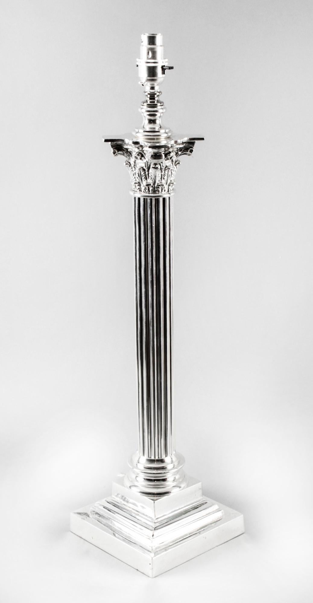 Antique Victorian Silver Plated Corinthian Column Table Lamp, 19th Century 7