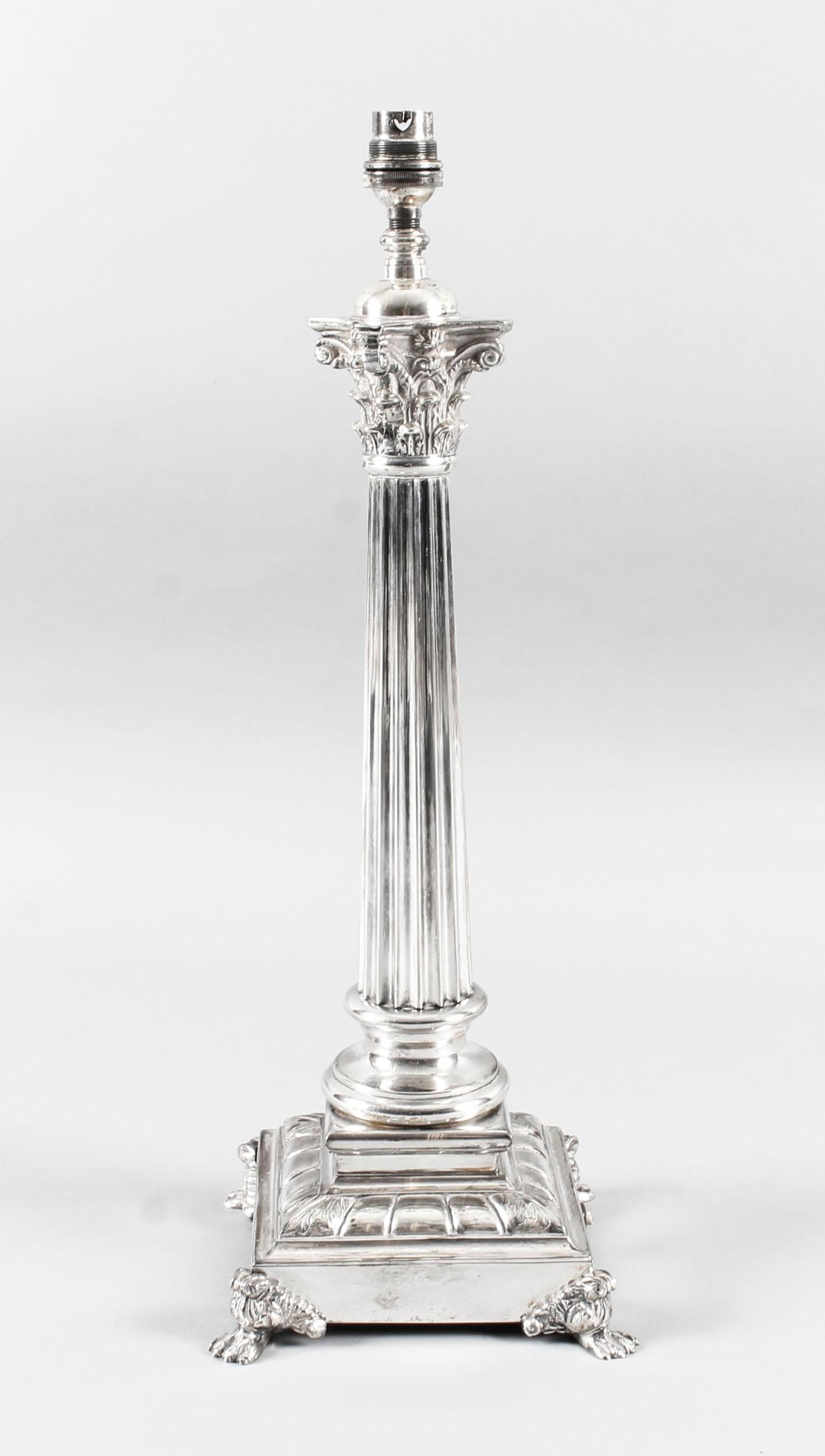 Antique Victorian Silver Plated Corinthian Column Table Lamp, 19th Century 8