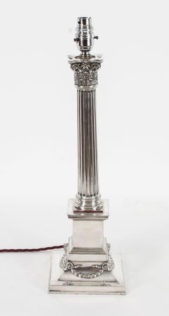 Antique Victorian Silver Plated Corinthian Column Table Lamp 19th C