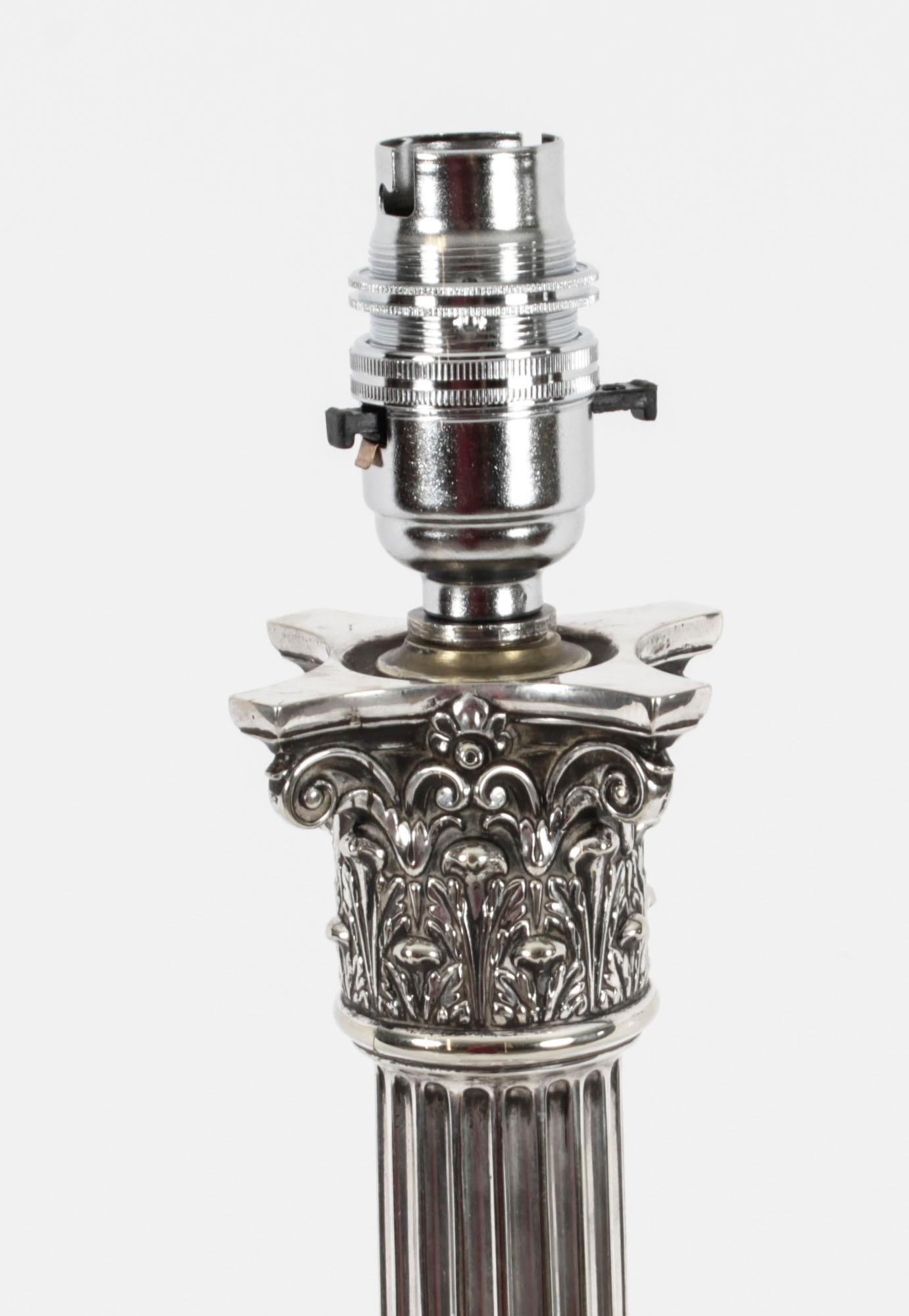 Antique Victorian Silver Plated Corinthian Column Table Lamp 19th C In Good Condition In London, GB